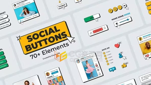 76种社交媒体按钮包箭头光标关注订阅下载播放各种图标元素动画AE模板