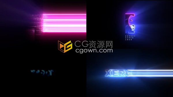 能量震撼工业风霓虹灯描边故障标志动画AE模板Energy Saber Logo