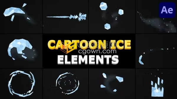 AE圖形動畫模板卡通冰雪冰柱冰元素Cartoon Ice Elements