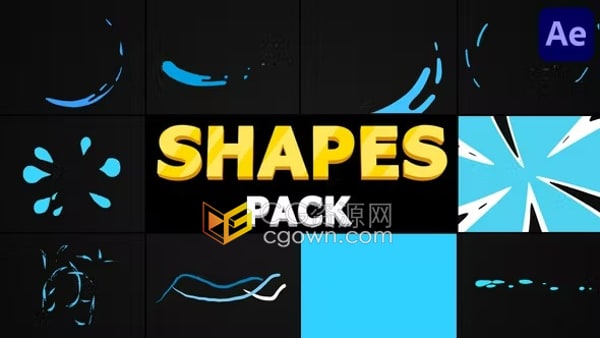 AE模板-2D卡通液體飛濺水波浪噴霧流動圖形動畫包Shapes Pack