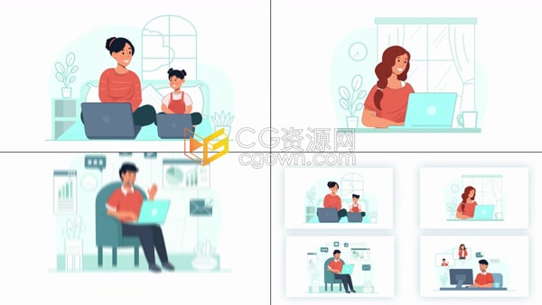 AE模板-居家工作學(xué)習(xí)自由職業(yè)遠(yuǎn)程辦公網(wǎng)絡(luò)兼職家庭場景解說動畫素材
