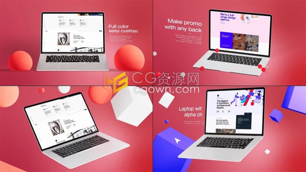 红色元素笔记本电脑模型展示电脑商店产品广告网站宣传视频AE模板