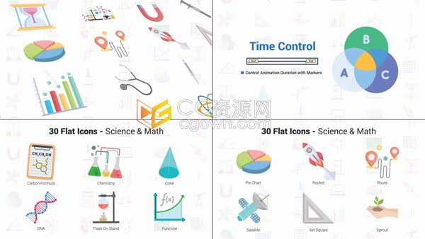 AE模板-30个生物化学科学与数学主题图标动画Science & Math Icons