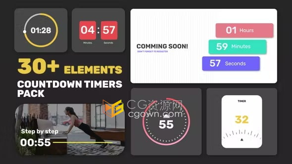 AE倒计时模板-30多个倒数计时器动画包免费下载Countdown Timers Pack