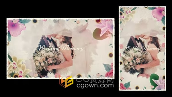 AE婚禮相冊模板-水彩花卉動畫散景漏光效果浪漫婚慶幻燈片
