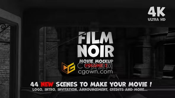 AE模板-黑白风格44个电影场景制作好莱坞纪录片侦探电影预告片Movie Mockup Volume 2