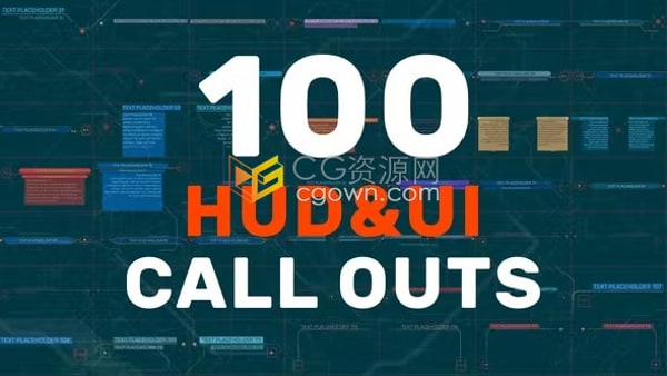 PR模板-100个HUD UI Call Outs科技字幕呼出指示线注释标题动画