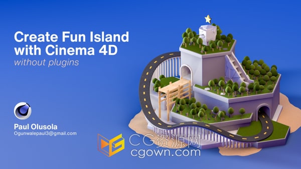 C4D视频教程创建卡通场景岛屿3D插图