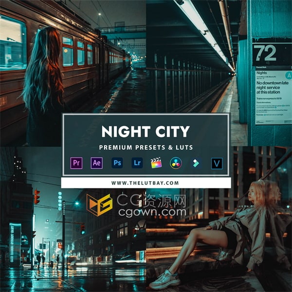 Night City城市夜晚Lightroom预设和视频Luts调色下载