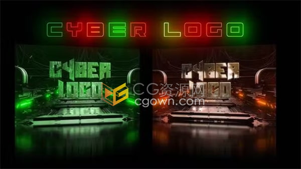 AE模板-Cyber Logo赛博朋克金属发光快速游戏科技数码网络标志片头