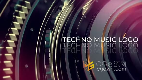 DR模板动态动画3D场景达芬奇技术音乐标志片头Techno Music Logo