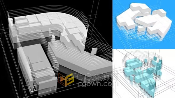 Logo Build 3D AE模板构建场景线条线框三维标志动画视频