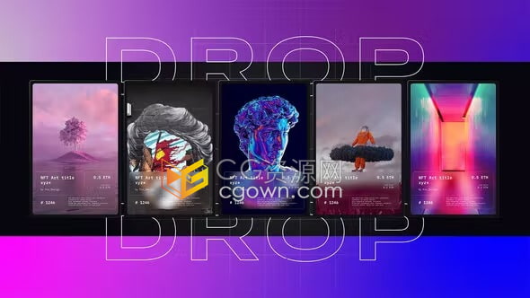 AE模板-创意动画社交媒体宣传数字艺术视频片头NFT Drop Promo