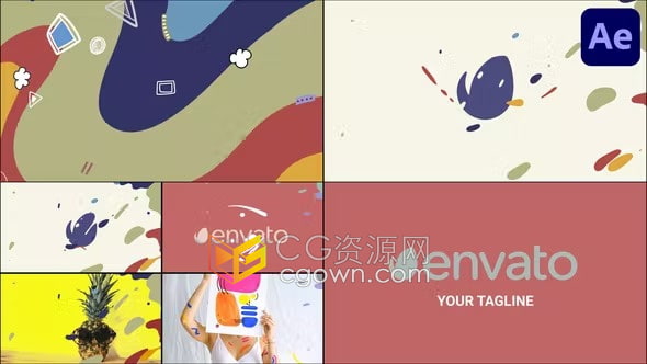 AE模板-卡通多彩液体水波浪效果品牌广告频道介绍Wave Logo揭示和过渡