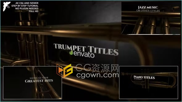 AE模板-爵士小号标题文字动画乐器音乐艺术片头介绍Jazz trumpet Titles