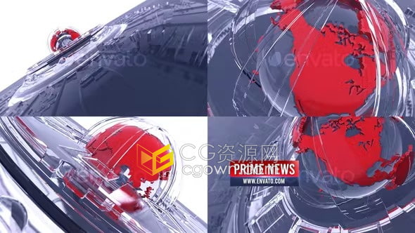 AE模板-三维科技感地球动画设计新闻频道片头Broadcast Prime News Opener