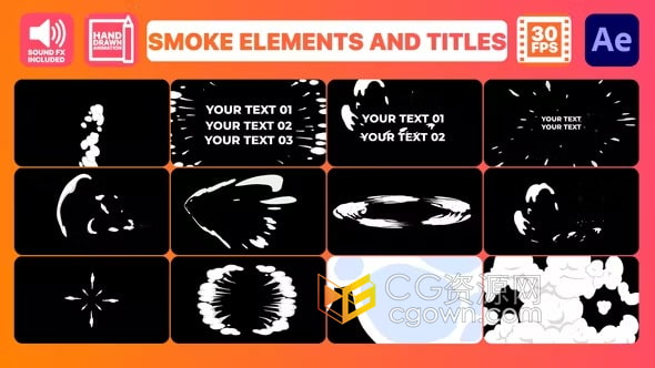 AE模板-动态烟雾元素和标题制作舞蹈音乐视频体育游戏特效剪辑