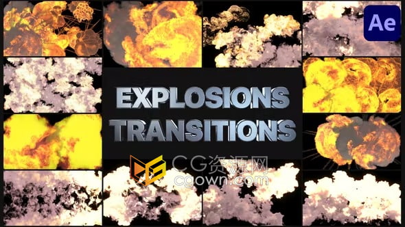 AE模板-3D彩色爆炸效果用于视频背景和叠加层烟雾爆炸过渡元素