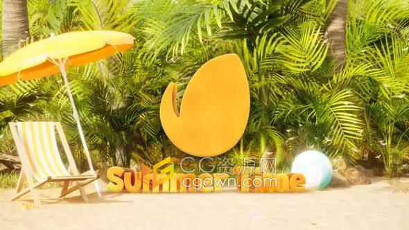 AE模板-热情夏季3D明亮标志文本动画Summer Logo
