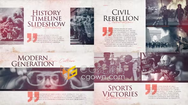 历史纪录片时间表AE模板战争冲突政治革命叛乱等事件照片介绍视频