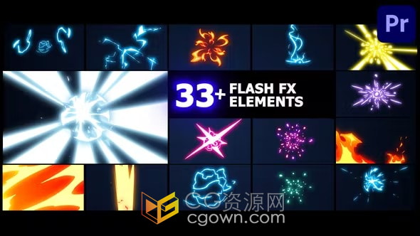 Flash FX 33+卡通元素能量爆炸火焰闪光效果视频PR模板