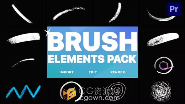 Brush Elements 9組卡通涂鴉筆刷線條繪畫劃痕元素動(dòng)畫PR模板