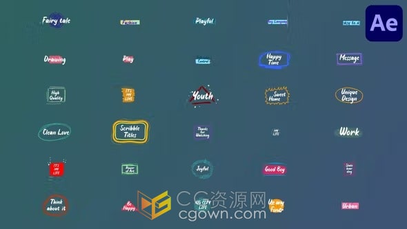 30 Scribble Titles AE模板涂鴉風(fēng)格可愛設(shè)計卡通字幕動畫