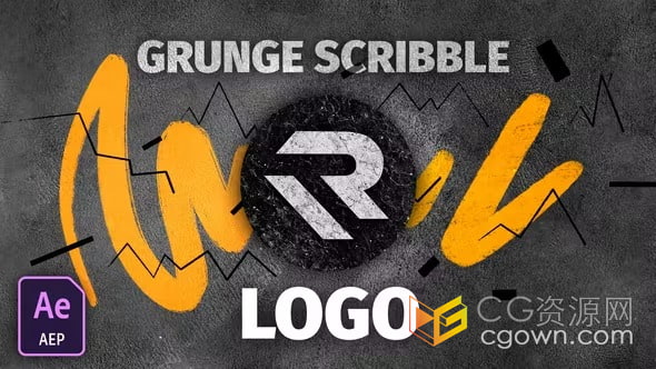AE模板-画笔涂鸦和噪点邋遢背景快速标志介绍Grunge Scribble Logo Reveal