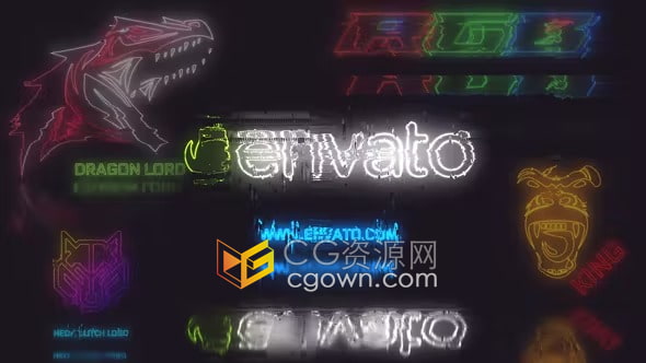 AE模板-老式的霓虹灯效果故障标志动画Neon Glitch Logo