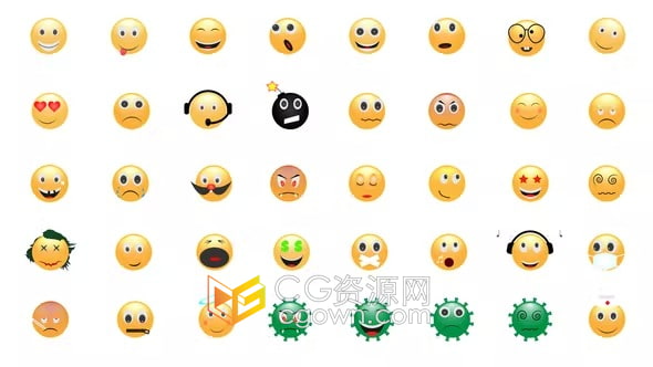 40个卡通表情包有趣多彩明亮表情符号Emoji Pack-AE模板