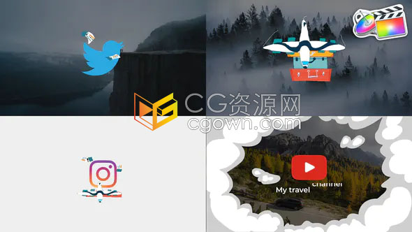 Travel Logo FCPX插件2组卡通MG动画图形视频片头制作