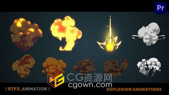 火焰爆炸煙霧升騰炫酷漫畫手繪效果卡通特效PR模板