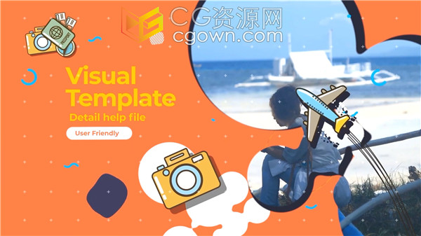 假日郊游卡通飞机动画标题介绍创意旅行宣传片PR模板