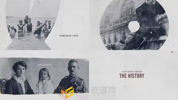 AE模板-4K摄影作品历史记忆周年纪念主题复古老旧相册纪录片演示