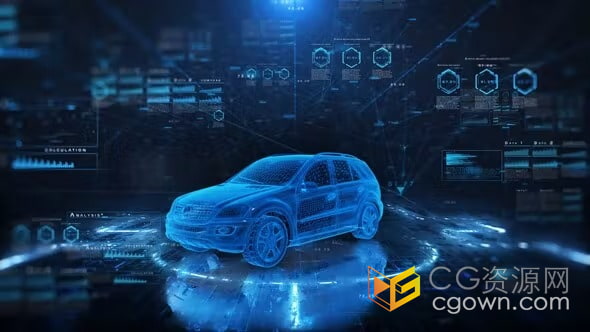 技术芯片汽车模型数字指纹LOGO展示智能网络创新高科技开场白AE模板