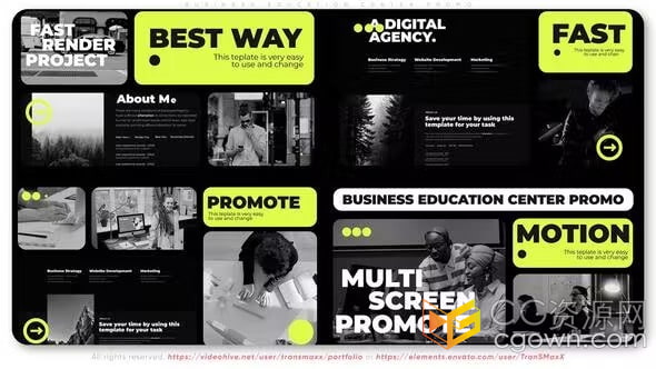 多屏幕样式简洁标题动态动画展示商业教育推广活动企业宣传片-AE模板