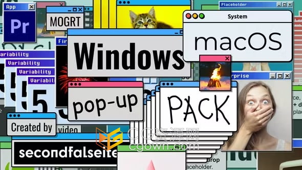 PR模板-分离的空心窗口动画Windows/macOS电脑弹窗警报面板UI元素