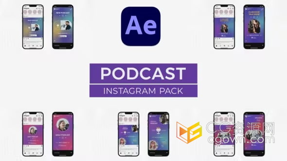 时尚音乐播客可视化竖屏海报Podcast Instagram Pack-AE模板