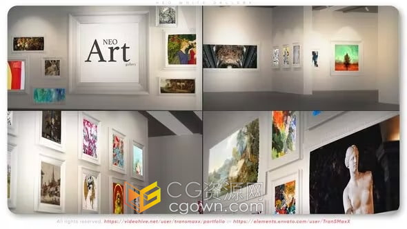 AE模板-优雅现代3D艺术美术馆画廊场景展示著名作品展览照片相册