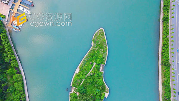 俯拍夏日河中唯美小岛自然风景实拍视频素材