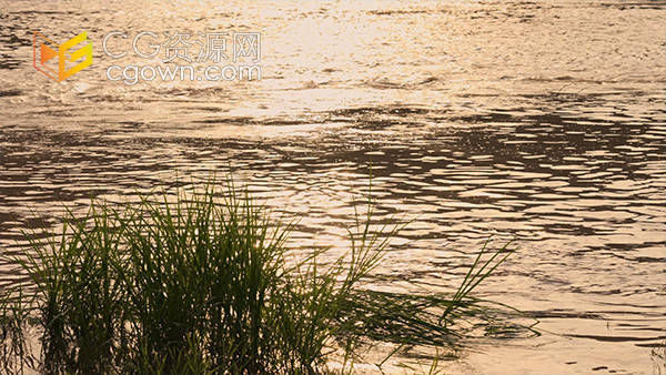 夕阳下湖水湖面波光粼粼唯美空镜意境自然风景实拍视频
