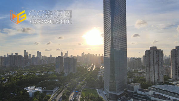 航拍深圳城市建筑夕阳晚霞风光实拍视频素材