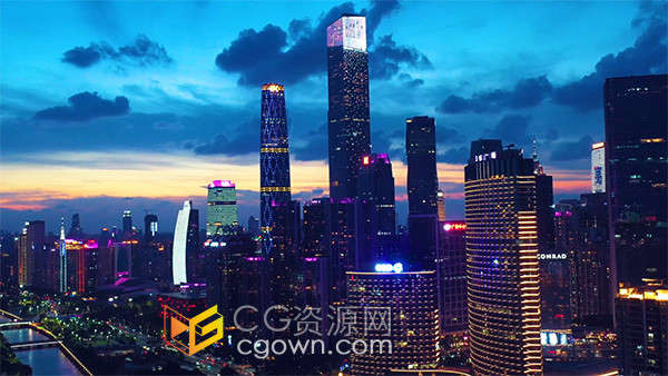航拍广州傍晚城市CBD珠江新城景色实拍素材