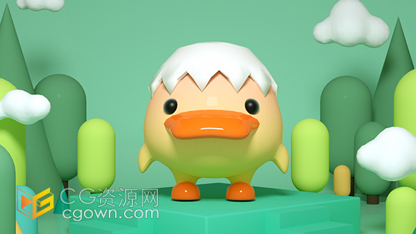 三维可爱鸭子蛋壳卡通角色形象C4D模型