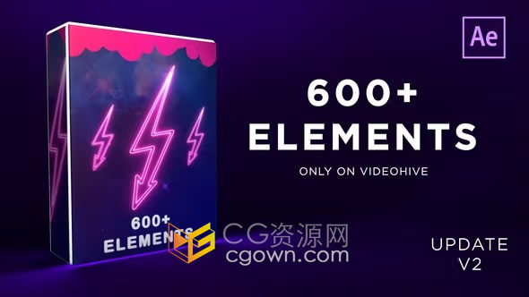 600多個動畫元素卡通圖形線條能量爆炸液體粒子形狀過渡效果-AE模板