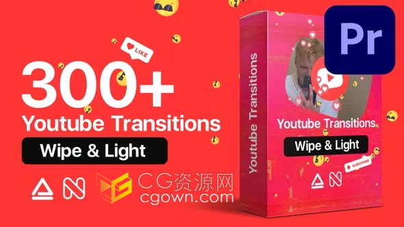 PR转场模板故障光效特效过渡媒体视频转场预设Light Wipes Transitions