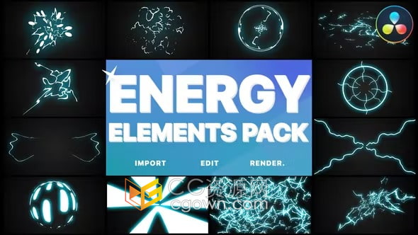 DR达芬奇模板-卡通放电发光能量元素动态雪花爆炸科学视频游戏演示动画