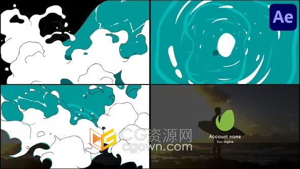 AE模板-卡通清新波浪標(biāo)志品牌廣告頻道介紹片頭動畫