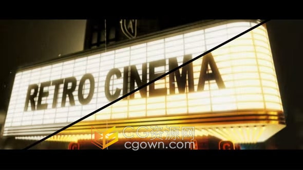 AE模板-复古灯光广告牌动画展示电影颁奖典礼活动预告开场视频