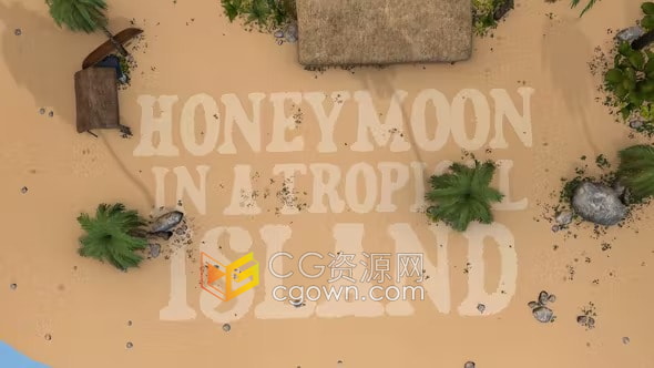3D热带岛屿沙滩场景旅行度假婚礼蜜月照片相册-AE视频模板